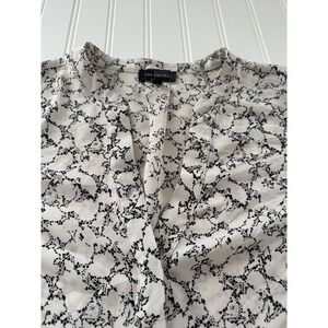 The Limited Women's Sheer Top Large White‎ Black Marbled Roll Tab Sleeves